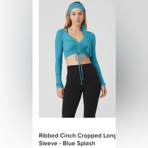 ALO Ribbed Cinch Cropped Long Sleeve-Blue Splash